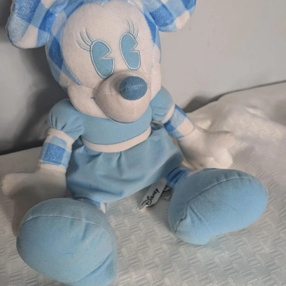 Disney Minnie Mouse blue and white checkered plush toy